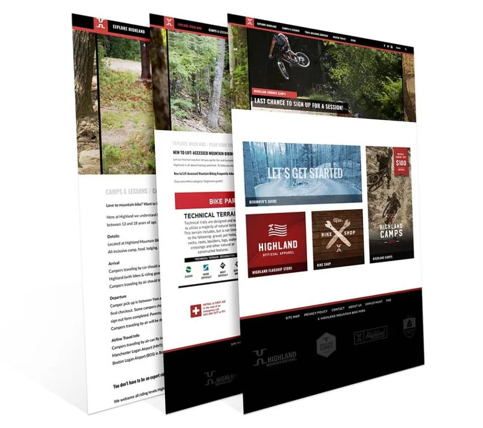 Vista previa del diseño web de Highland Mountain Bike Park
